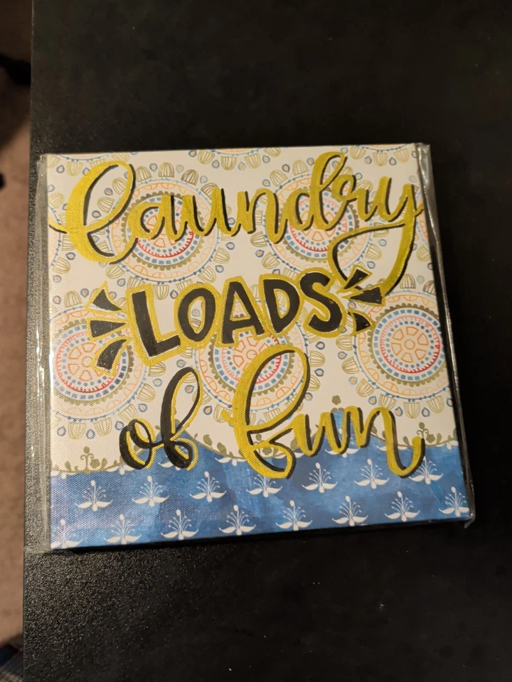 Lavandería Un montón de diversión arte de pared negro y dorado lienzo cuadro decoración del hogar 8,5" x 8,5" Foto 1 de 1