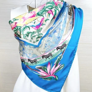 Vtg HERMES Carre 90 Silk Scarf Tropiques by L. Bourthoumieux 35" Blue Pink Used - Picture 1 of 24
