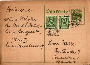 Austria 1926 Papelería Postal de Viena a Barcelona (2072) - Imagen 1 de 2