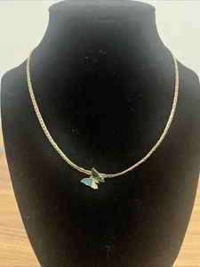 Vtg Avon Butterfly Gold Tone Blue Green Necklace - Picture 1 of 6