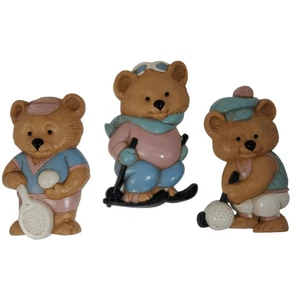 3 Burwood Teddy Bears Decor Golf Tennis Skiing Nursery Wall Hanging Lot Vtg 1992 - Picture 1 of 15