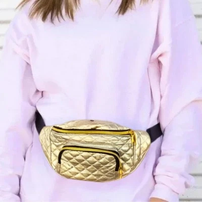 Riñonera acolchada acolchada dorada metálica Park Layne nueva con etiquetas Foto 1 de 4