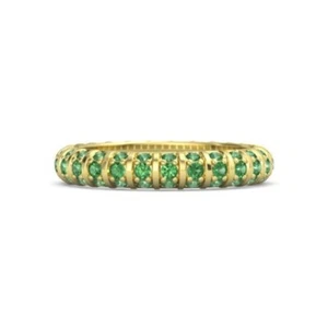 0.92 Ct Emerald Pavé Ring 14k Solid Yellow Gold - Picture 1 of 4