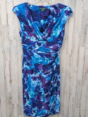 Lauren Ralph Lauren Faux Wrap Dress Size 6 Floral Sleeveless Side Ruched Career - Image 1 of 4