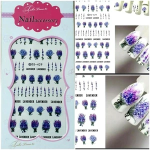 Nail Art Decal Water Stickers - Lavender blooms- x 1 sheet size -5.4 x 12.7cm - Picture 1 of 3