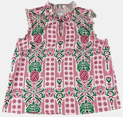 Top Charter Club para mujer XL sin mangas con volantes estampado de piña ojo de cerradura Cottagecore Foto 1 de 4