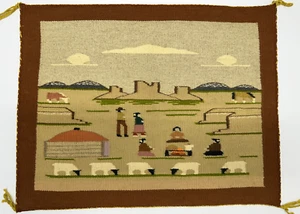 Vintage traditioneller handgefertigter indianischer Navajo bildhafter Wollteppich 26 x 20 Zoll - Bild 1 von 10