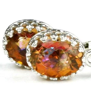Orecchini a leva con lunetta corona in argento sterling 925, topazio di fuoco crepuscolare, SE109 - Foto 1 di 5
