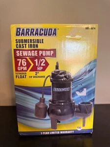 Barracude 1/2 HP Cast Iron Submersible Sewage Pump 76 GPM Tethered Float 2" FIP - Picture 1 of 5