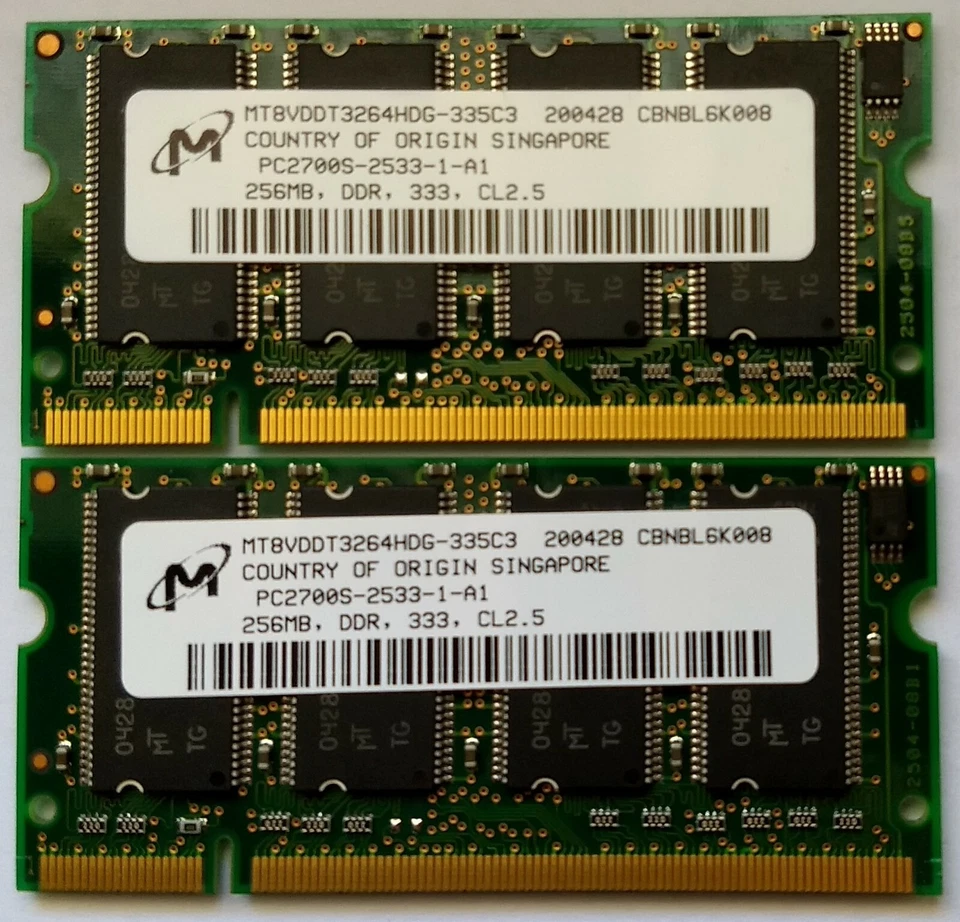 Micron DDR 333 SO-DIMM 512 MB (2X256 MB) - Immagine 1 di 1