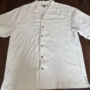 Tommy Bahama Swizzle Inn bestickt hawaiianisches Shirt Seide Gr. L beige - Bild 1 von 11