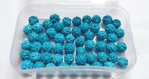 10 Pcs Natural Turquoise Round Carved Smooth 11-12mm, Turquoise Beads With Hole - Picture 1 of 4