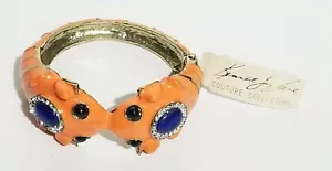 Rare Vintage Kenneth Jay Lane Kissing Axolotl / Lizard Enameled Bracelet ☆ New ☆ - Picture 1 of 12