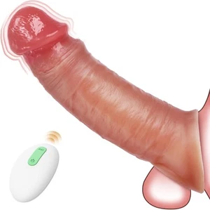 Vibrating Penis Sleeves Girth Extender Elastic Cock Ring with Remote 10 Mode - Picture 1 of 8