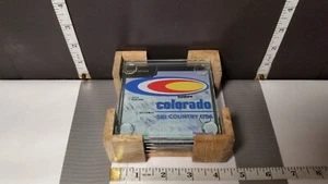 Glass Coasters w/Rubber Feet & Wood Box - Set of 5 / 6 Pcs Ttl; Colorado Ski Co. - Picture 1 of 12