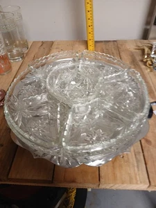 Vintage 1970 7pc Chrome & Pressed Glass Lazy Susan Relish Tray 14" See Descripti - Picture 1 of 6