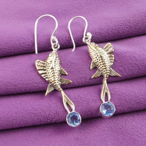 925 Sterlingsilber natürlicher Tansanit Ohrhänger Jahrestag Hochzeit Ohrringe - Bild 1 von 6