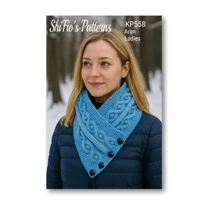 Knitting Pattern for Ladies Neck Warmer, Scarf, Neckwarmer, Aran Yarn, KP558 - Picture 1 of 8