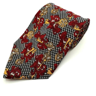 Christian Dior Monsieur Silk Necktie Red Houndstooth Key Print Men's Tie - Image 1 of 4