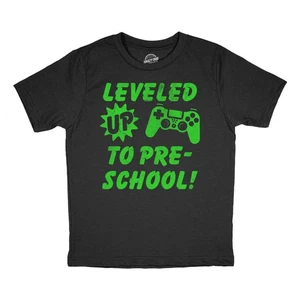Youth Funny T Shirts Leveled Up to Pre School Sarcastic Video Game Graphic - Picture 1 of 7
