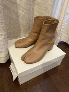 Maison Margiela Leather Tabi Heel Boots Shoes Women Size 37.5 Beige Genuine - Picture 1 of 9