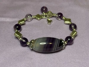 Pulsera Botswana ágata púrpura fluorita plata de ley ÚNICA EN SU CLASE - Imagen 1 de 2