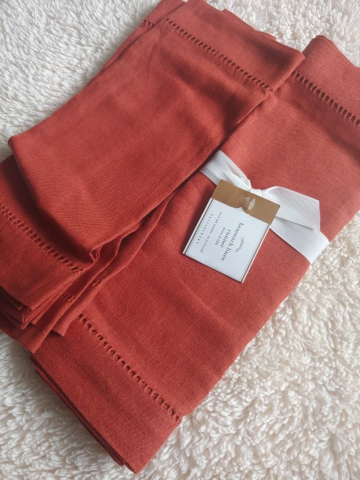 Corredor de mesa de lino con dobladillo de granero de cerámica y 4 manteles individuales originales $149 nuevo raro  Foto 1 de 1