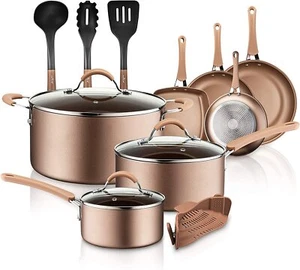 NutriChef 14Pcs Kitchenware Pots & Pans Set-17.56lbs, High Qualified, Non Stick - Picture 1 of 8