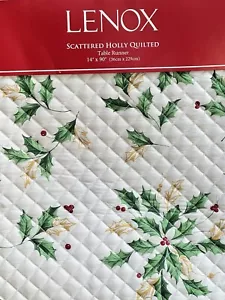 NEW Lenox Christmas Holiday Quilted Reversible Table Runner 14x90 Scatterd Holly - Picture 1 of 6