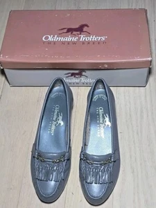 Vintage OldMaine Trotters Gray Leather Oxford Loafers 4M Hand Sewn With Box - Picture 1 of 8