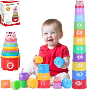 Stacking Cups Baby Toys 6 10 12 18 Months, Montessori Toys for 1 Year Old Toddle - Picture 1 of 12