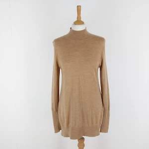 Jigsaw Size Large (Fits 14) Tan Camel Fine Knit 100% Wool Mock Neck Long Jumper - Picture 1 of 12