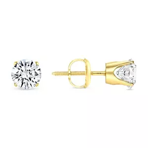 1,50 ct runde kreierte Diamant Ohrringe Ohrstecker echt 14K Gelbgold Krone Schraube - Bild 1 von 3
