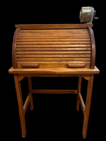 Antique VTG Child’s Children’s Roll Top School Desk Oak Boston Pencil Sharpener Cover