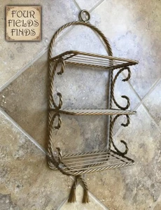 Vintage Farmhouse HOMCO ome Interiors Gold Metal Wall Shelf 3 Tier 21.5 x 8 x 5" - Picture 1 of 16