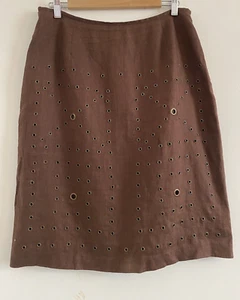 NIKKI VALENTINE Linen Shirt Size 12/14 aprox Brown IRISH LINEN SKIRT Fully Lined - Picture 1 of 14