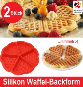 Waffelform Herz❤️Waffel Bäckerwaffel Silikon Form Belgische Backhilfe rund 2 Stk - Bild 1 von 1
