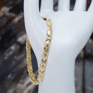 Aurafin Gold XOXO Bracelet Hugs & Kisses Fancy Chain Italian 14K Fine Estate 