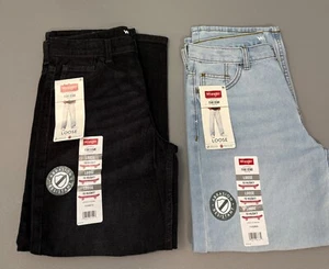 2 Pair Wrangler Loose Denim Adjustable Blue Black Jeans Boys Kids 10 Husky NEW - Picture 1 of 3