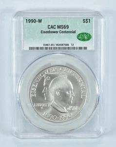 1990-W Eisenhower Commemorative Silver Dollar MS69 CAC - Picture 1 of 5