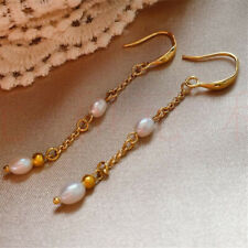 Natural Pearl gold Earrings eardrop 18K Chain girl Gift Ear stud Cultured