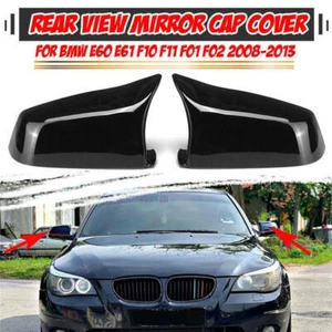 2PCS Rear View Mirror Cover Caps Gloss Black For BMW 5 Series F10 E60 2008-2013 - Bild 1 von 6