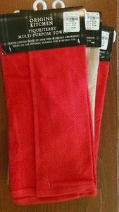 New NWT Orgins KITCHEN TERRY Multi Purpose Dish TOWEL Lot of 3 maroon beige - Picture 1 of 4