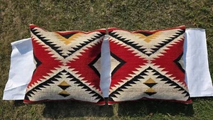 22"x22" Handwoven wool Navajo Rug Pillow cover Southwestern Pattern case (Pair) - Picture 1 of 24