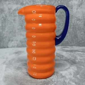 Blown Glass Water Pitcher Handmade in Poland Thick Rippled Orange Glass 9" Tall - Picture 1 of 10