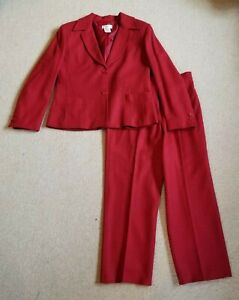 Womens Pant Suit-WORTHINGTON-red/maroon herringbone wool blend lined-10P