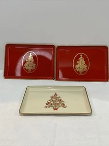 3 Otagiri Japan Lacquerware Small Red Tray Christmas Tree And White 6" X 8 1/2" - Picture 1 of 11