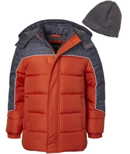 Ixtreme Boys BARN ORANGE/GREY Color Block Puffer Jacket Free Hat 4T - Picture 1 of 3