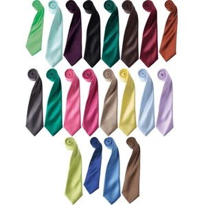 Mens Premier Narrow Blade Plain Colour Lustrous Satin Tie - Picture 1 of 41