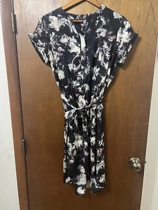 Simply Vera Wang Purple Gray Tie Waist Floral Abstract Dress Size Large - Picture 1 of 6